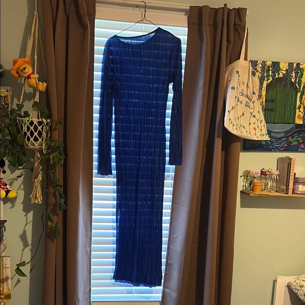 SHEIN Blue Long Sleeve Bodycon Dress for Wedding Guest